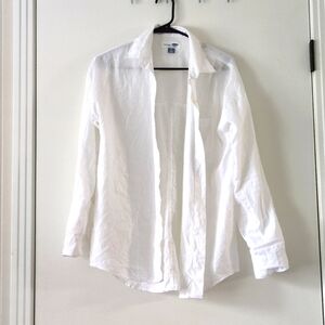Old Navy Women's Linen-Blend Button-Down Boyfriend Shirt White Size: Small